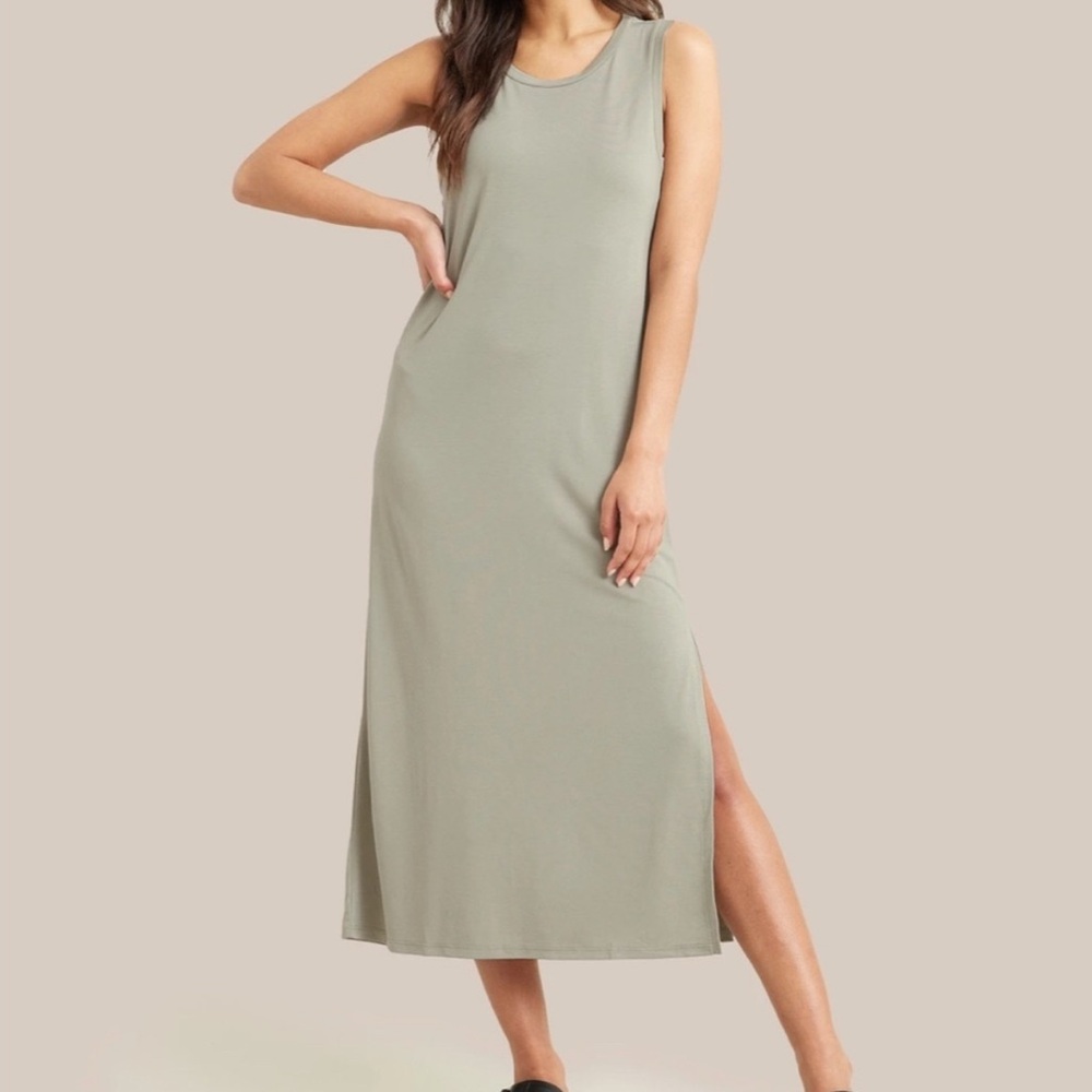 Modern Citizen Sage Ella Tank Midi Side Slit Relaxed Sheath Maxi Dress Sz Small